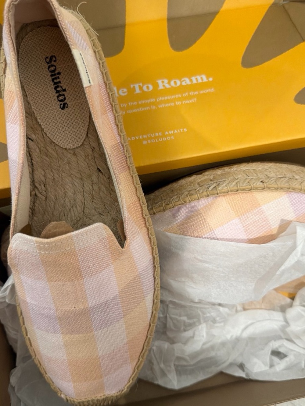Soludos Pink and Cream Plaid Espadrille Slip-On